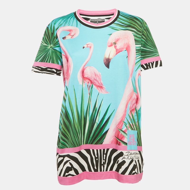 Dolce & Gabbana X Dj Khaled Multicolour Flamingo And Zebra Print Cotton Knit